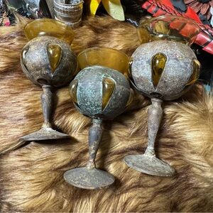 Set Of 3 Nuevo Amber Goblets